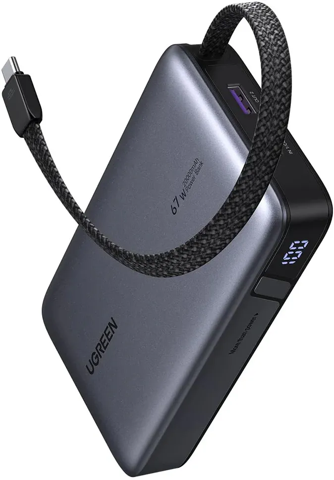 POWER BANK Ugreen "PB550", 20000mAh, 67W PD3.0, 1 x USB, 1 x USB Type-C, 1 x USB Type-C integrat, display, gri, "55996B" (timbru verde 0.98 lei)