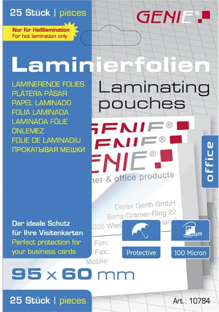 GENIE Laminiertaschen 25 im Visitenkartenformat - Folien