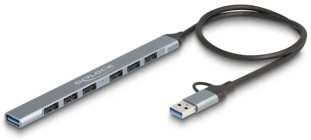 DELOCK 7 Port Slim USB Hub mit USB Type-C oder USB Typ-A
