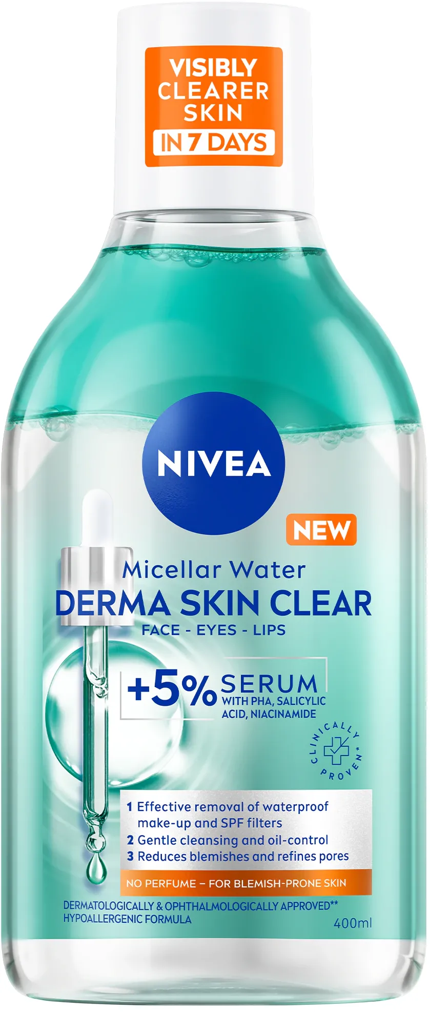 Apa micelara NIVEA Derma Skin Clear, 400 ml
