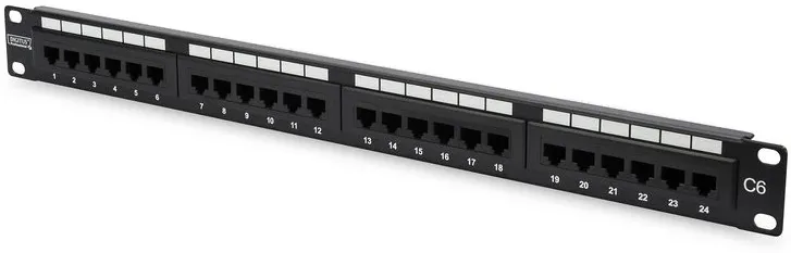 Accesoriu Retea Digitus Panou de patch 24 porturi, Digitus, DN-91624U-CR, RJ45, CAT6, negru, 1U