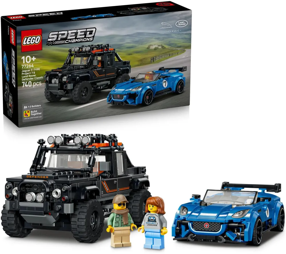 Set de constructie LEGO Speed Champions Jaguar Project 7 si Land Rover Defender 77264, 740 piese
