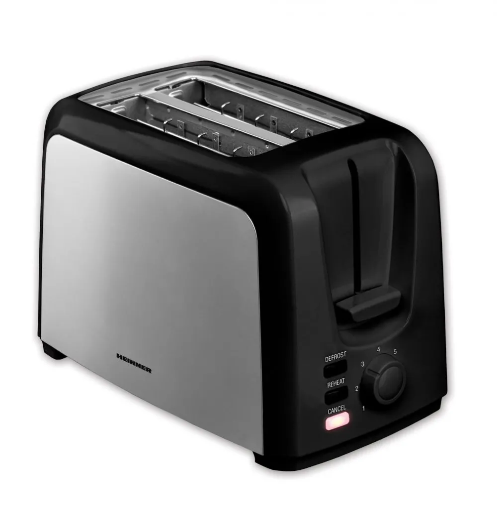 Prajitor de paine Heinner HTP-700BKSS, 750 W, 7 nivele de rumenire, 3 functii, Negru/Inox