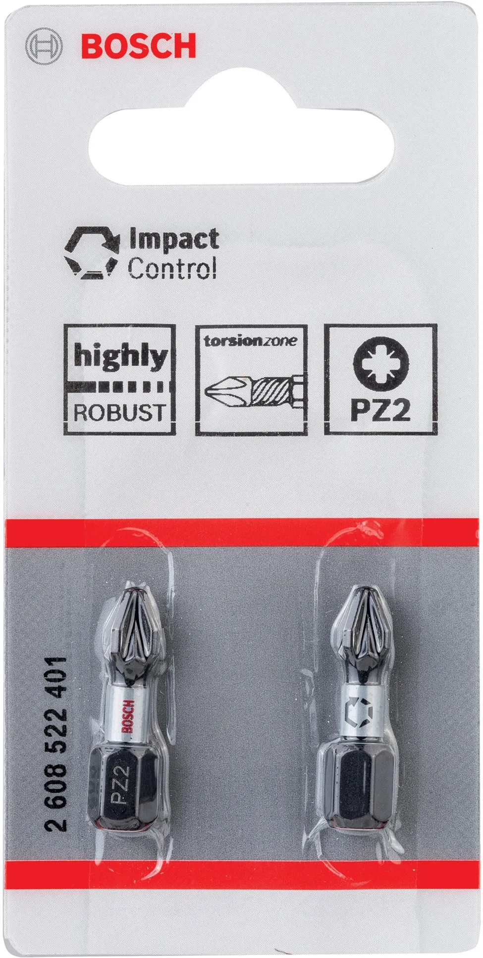 Set 2 biti pentru insurubare Bosch 2608522401, profil Pozidriv, PZ 2, 25 mm lungime