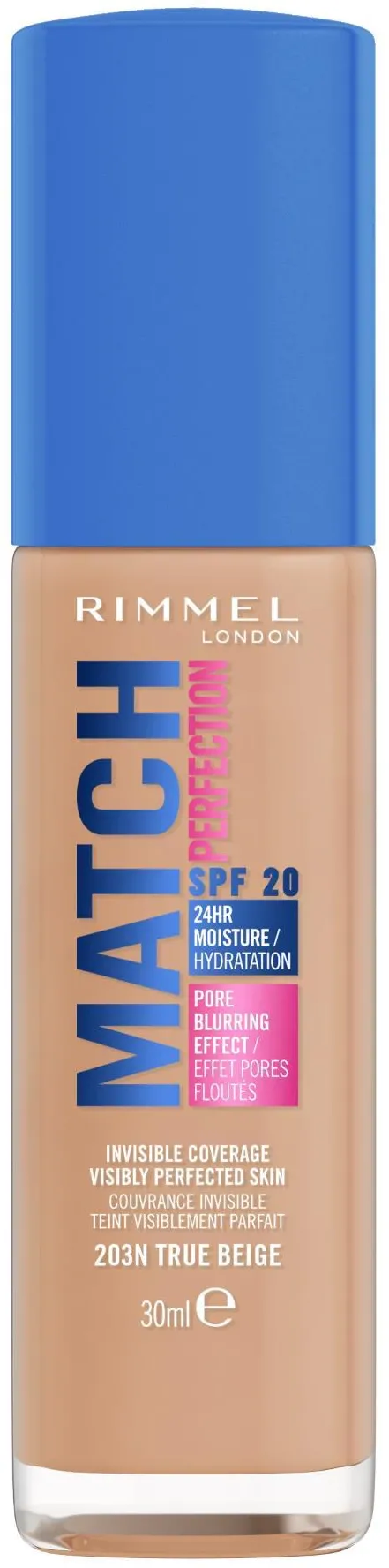 Fond De Ten Lichid Rimmel Match Perfection 203N True Beige, 30 Ml