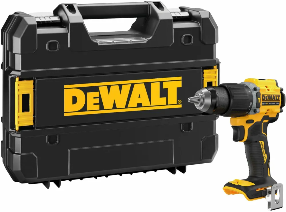 Masina compacta de gaurit si insurubat cu percutie (bormasina) pe acumulator DeWALT DCD799NT, motor fara perii, 18V XR, cuplu 74 Nm, 2 viteze, iluminare LED, corp slim 16.4 cm, cutie transport TSTAK, nu include incarcator si acumulatori, Made in CZ