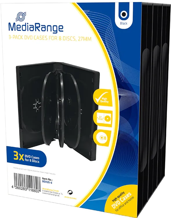 MediaRange DVD-Leerhülle für 8 Dics 27mm schwarz 3pcs