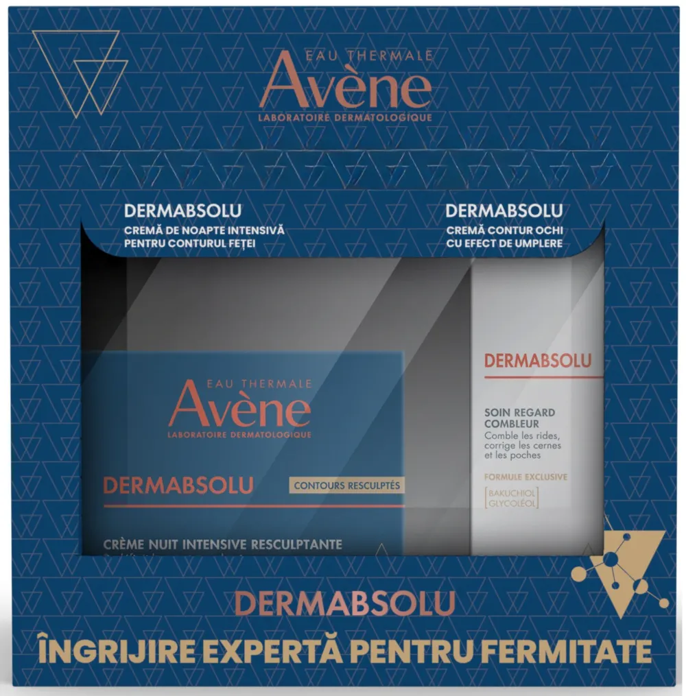 Pachet Avene Dermabsolu: Crema de noapte intensiva pentru conturul fetei, 40 ml + Crema de ochi cu efect de umplere, 15 ml
