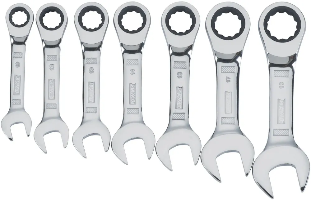 Set chei combinate cu 7 piese DeWALT DWMT19261-0, tehnologie DirectTorque pentru rezistenta la uzura, crom rezistent la coroziune, 10-19 mm, marcaje gravate pentru identificare rapida, perfect pentru mecanica auto