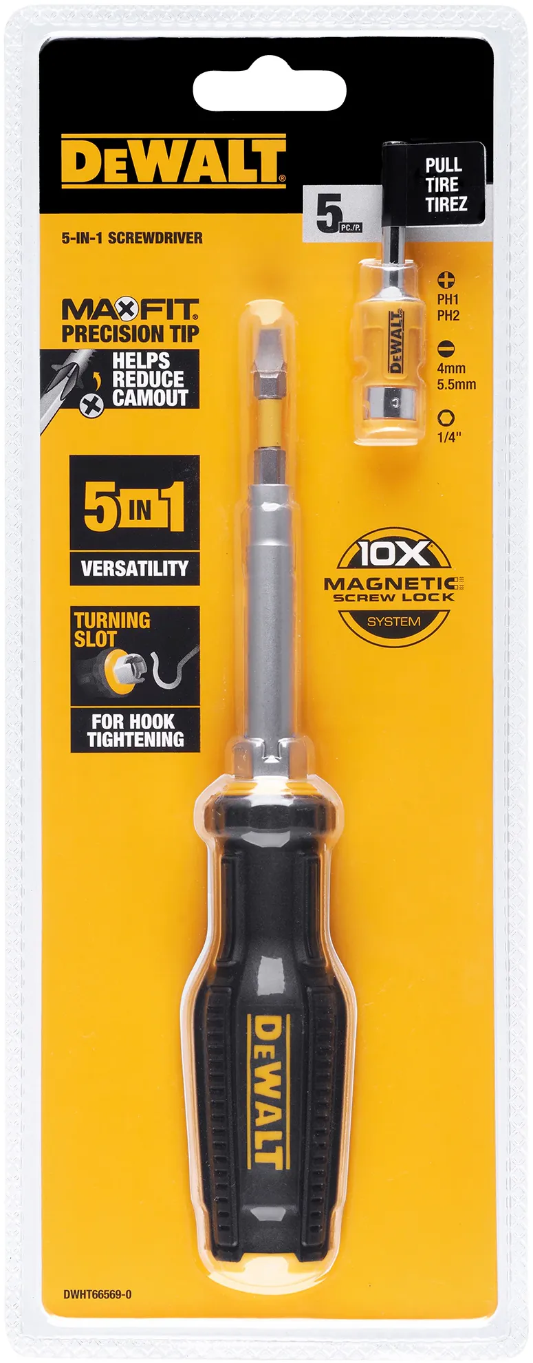 Surubelnita multifunctionala magnetica 6-in-1 DeWALT DWHT66569-0, varf MAXFIT pentru prindere perfecta si suprafata de contact extinsa, sistem 6-in-1 pentru schimb rapid si stocare a bitilor neutilizati, sistem magnetic Screw Lock