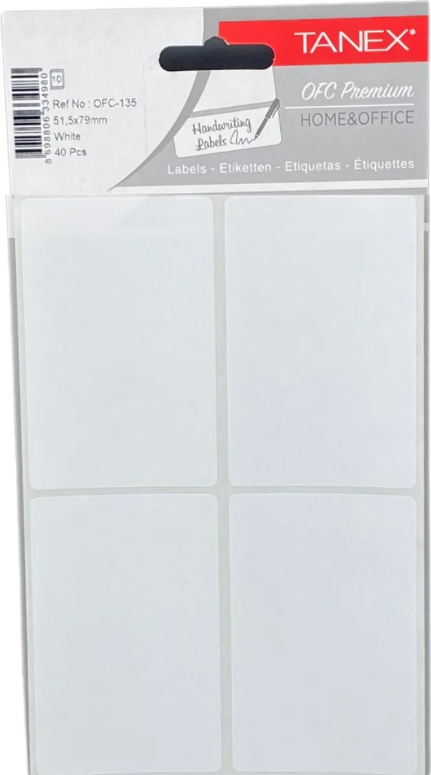 Tanex Etichete autoadezive, 51.5 x 79 mm, 30 buc/set, TANEX, alb