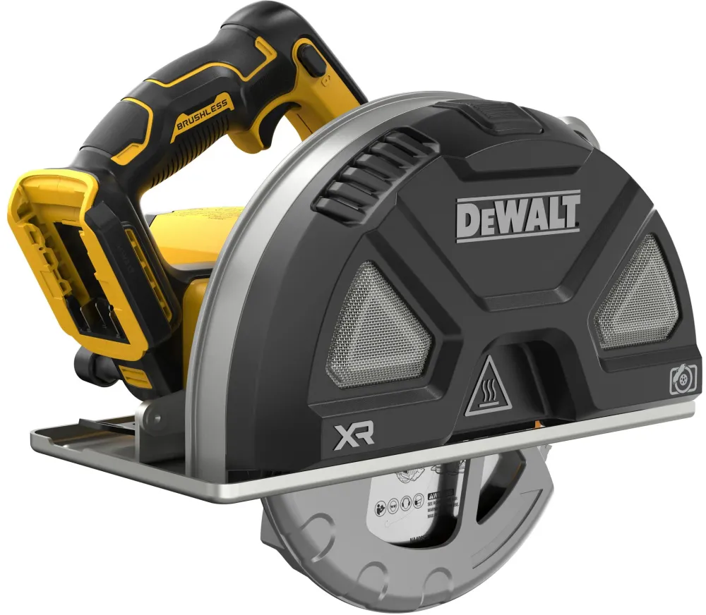 Fierastrau circular pentru metal pe acumulator DeWALT DCS383N, 18V XR, brushless, diametru disc TCT 184 mm, 3900 RPM, adancime taiere max 67mm, iluminare LED, rezervor colectare aschii, fara incarcator/acumulatori