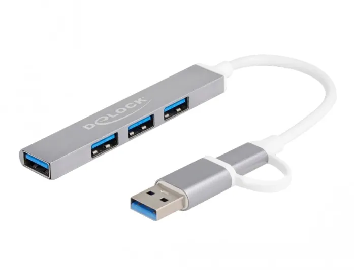 DELOCK 4 Port Slim USB Hub mit USB Type-C  USB 2.0 Typ-A Bu