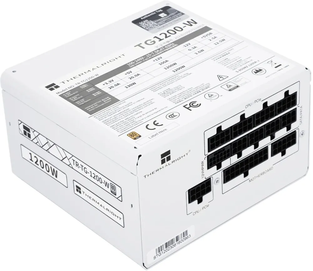 SURSA Thermalright "TR-TG 1200-W", 1200W, certificare 80 Plus Gold, modular, LLC, DC to DC, PCI-E GEN 5.0 ready, fan 120mm, alb, "TR-TG 1200-W" (timbru verde 2 lei)