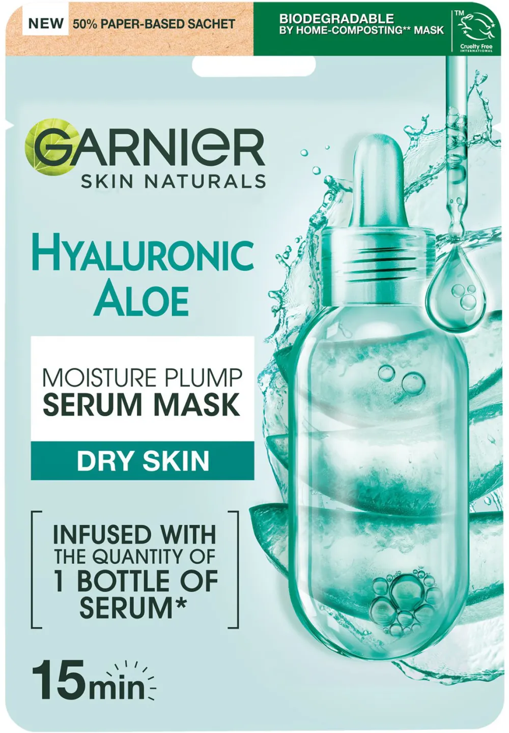 Masca servetel Garnier cu acid hialuronic si aloe vera pentru toate tipurile de ten, 28 g