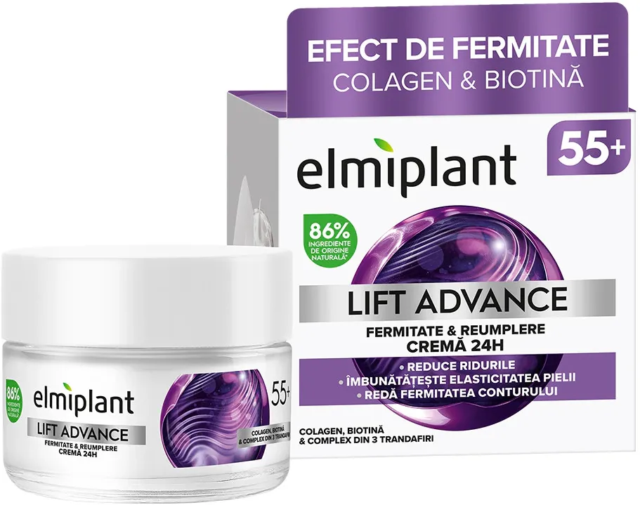 Crema de fata Elmiplant LIFT ADVANCE 24H pentru FERMITATE & REUMPLERE, pentru varsta 55+, 50 ml