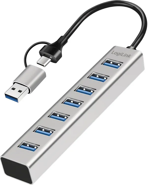 Logilink USB 3.0 HUB, 7-Ports, 7x USB-A, 5 Gbit/s, silber