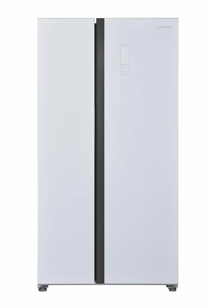 Side by Side Heinner HSBS-H442NFGWHE++, 442 l, Total No Frost, Clasa E, Display, Functie smart, Functie congelare/racire rapida, H 177 cm, Sticla alba