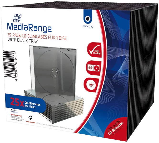 Carcasa CD slim MediaRange BOX32-25 pentru 1 disc tavita neagra set 25 buc