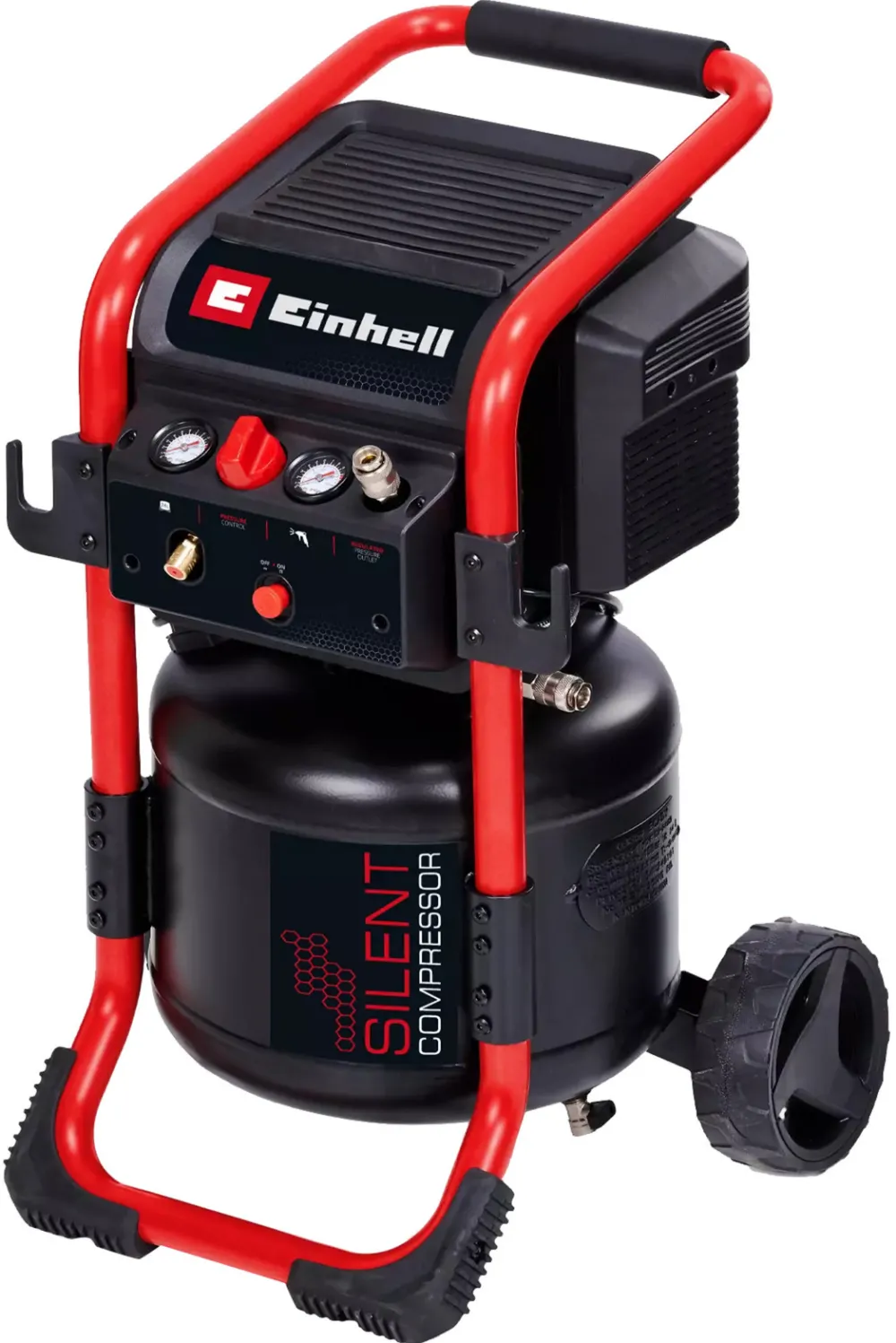 Compresor aer Einhell TE-AC 240/24 Silent, 1.500 W, max. 10 bar, rezervor de 24 l, fara ulei, 240 l/min debit aer aspirat, silentios 70 dB, 2 manometre, reductor de presiune