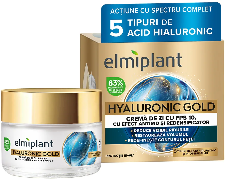 Crema de zi anti-rid Elmiplant Hyaluronic Gold, 50 ml