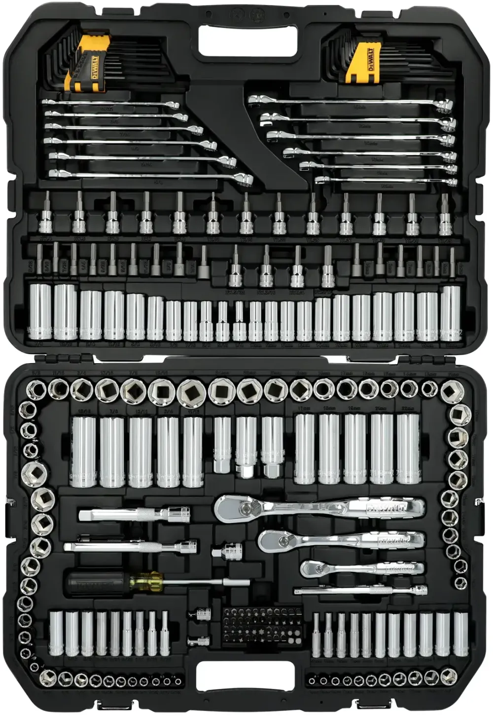 Set profesional chei tubulare cu 247 piese DeWALT DWMT81535-1, tehnologie DirectTorque pentru rezistenta la uzura, crom rezistent la coroziune, 1/4 si 3/8 inch, clichet 72 dinti pentru spatii inguste, marcaje gravate pentru identificare rapida