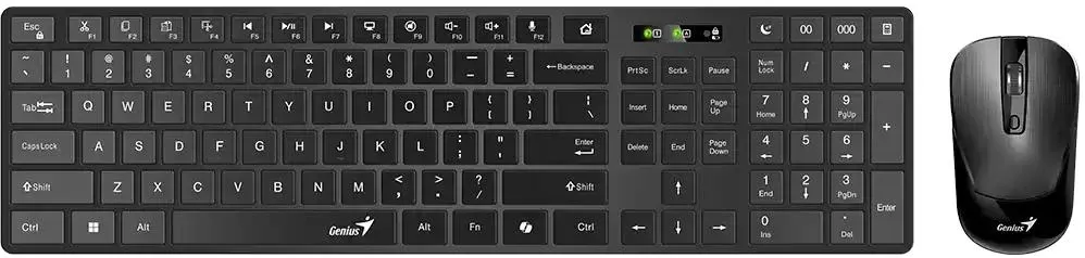 KIT wireless GENIUS, tastatura wireless 104 taste (multimedia) + mouse wireless 1200dpi, 3 butoane, BT5.3 + 2.4G, USB, negru