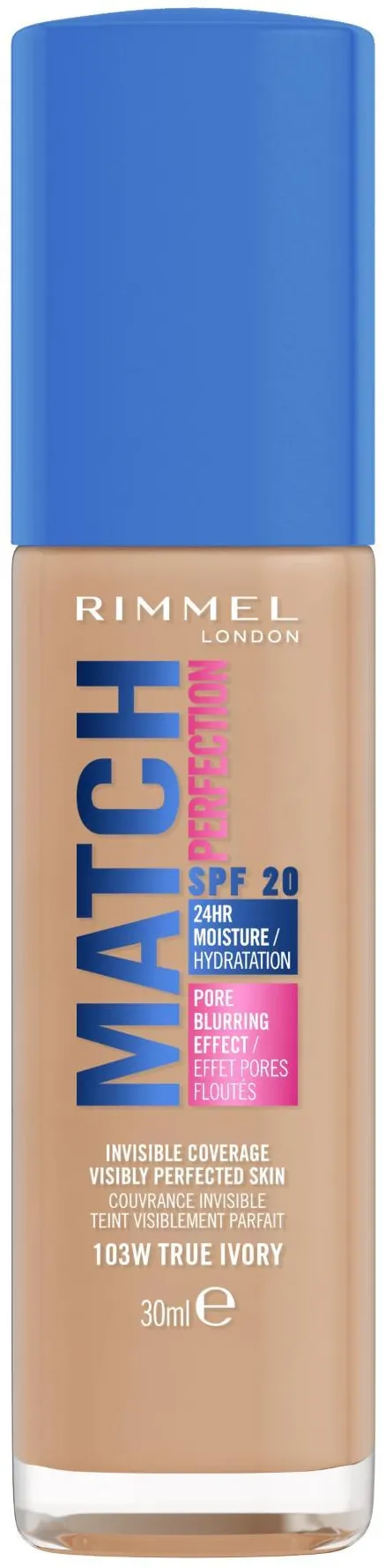 Fond De Ten Lichid Rimmel Match Perfection 103W True Ivory, 30 Ml