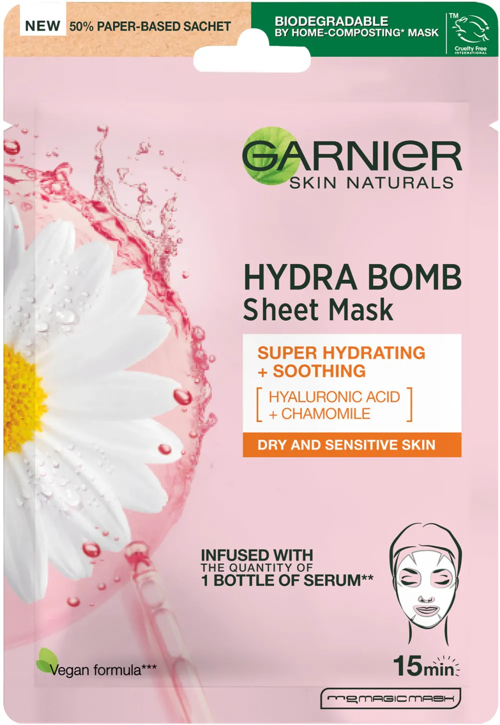 Masca Servetel Garnier Moisture + Comfort cu musetel pentru ten uscat si sensibil, 32 g