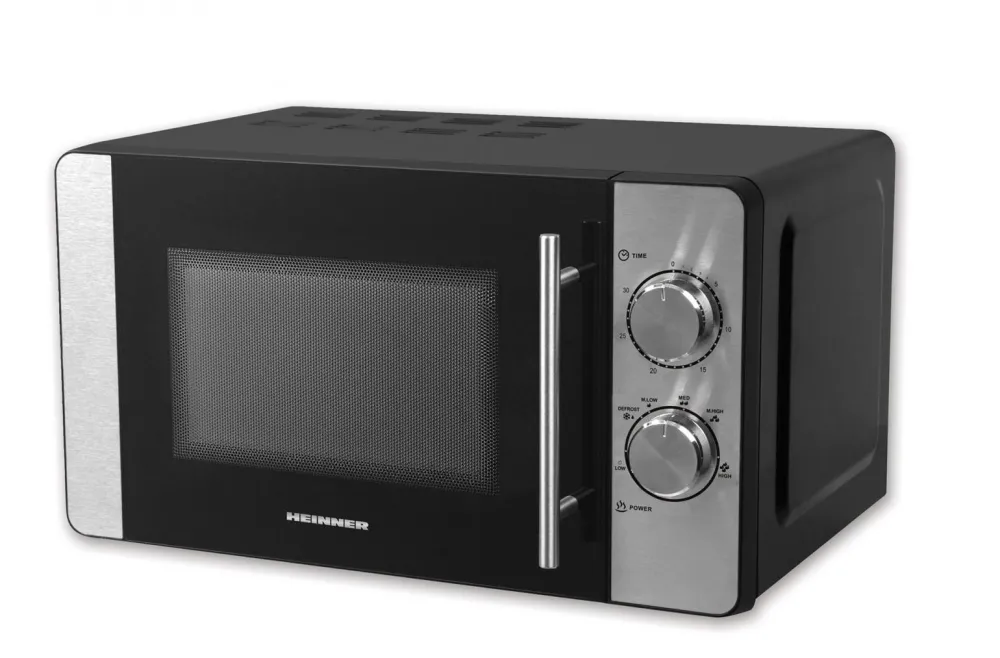 Cuptor cu microunde Heinner HMW-20MBKSS, 20 l, 700 W, Mecanic, Timer, Negru/Inox