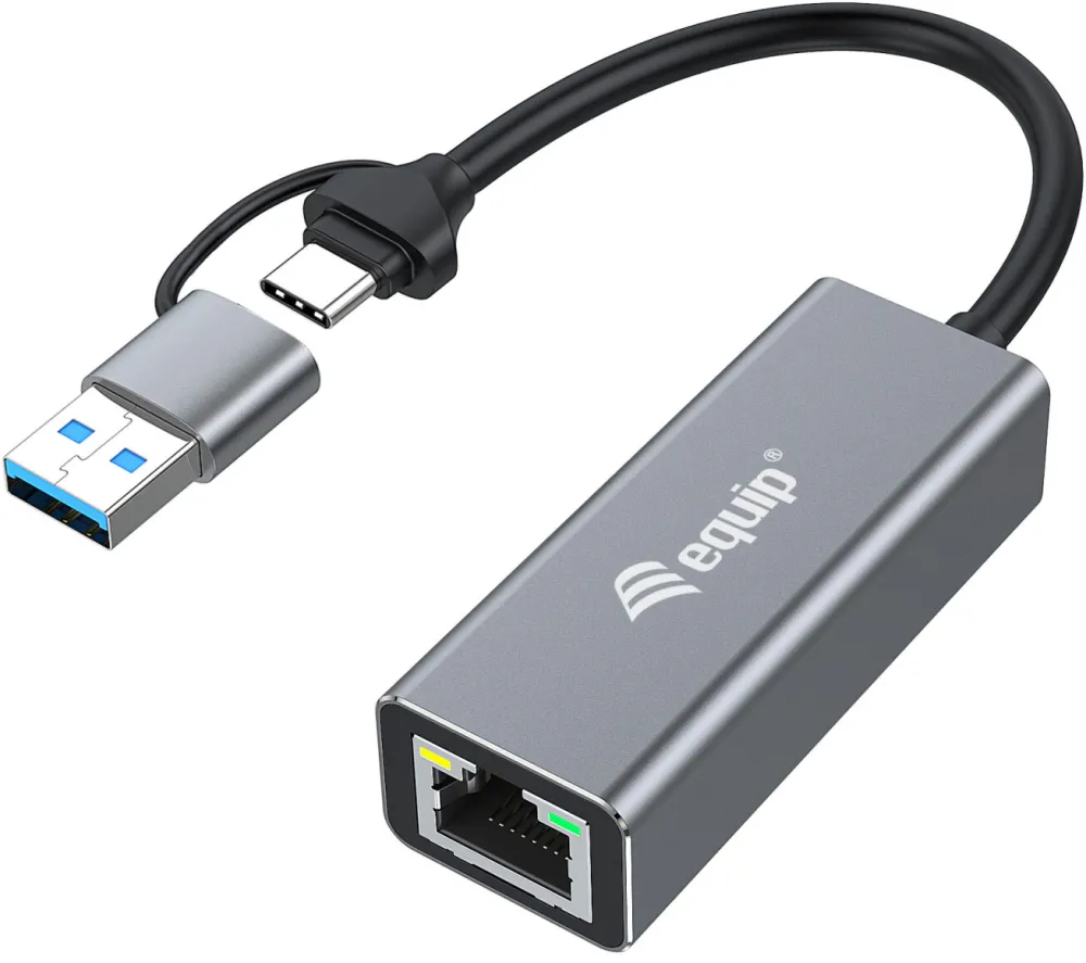 Equip Adapter USB-C->RJ45/USB-A Adapter St/Bu  0.15m    Alu.