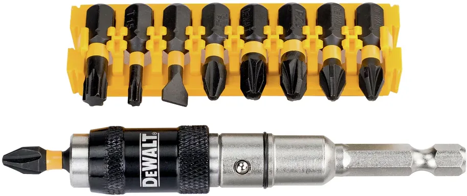 Set 9 biti de impact cu cap pivotant + adaptor DeWalt DT70518T-QZ, la 20 de grade, 25 mm, carcasa extra-rezistenta