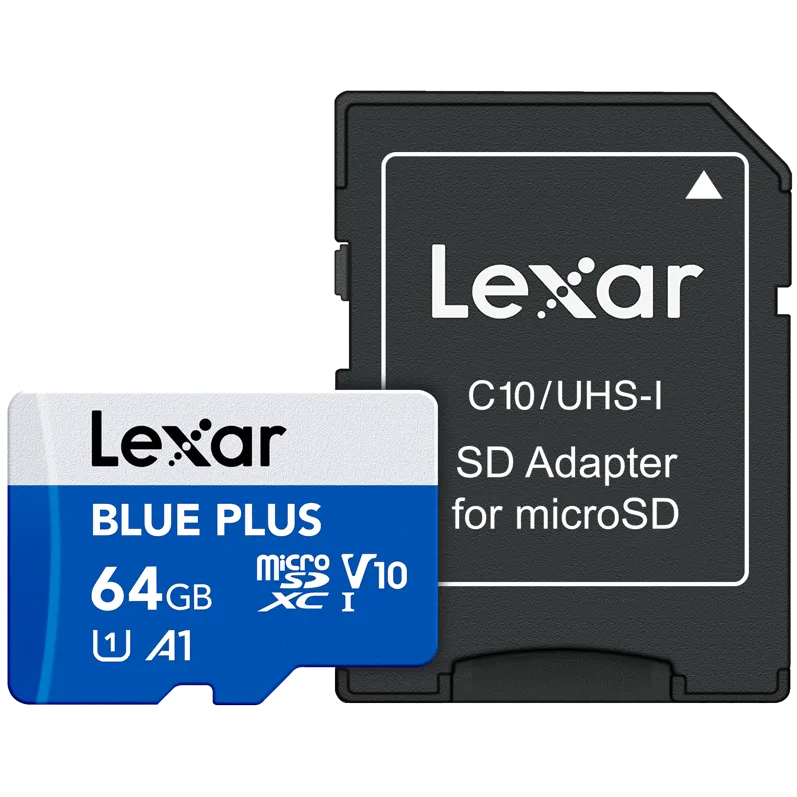 Lexar microSDXC Blue Plus UHS-I with SD adapter, up to 100MB/s read C10/A1/U1 (V10) 64GB