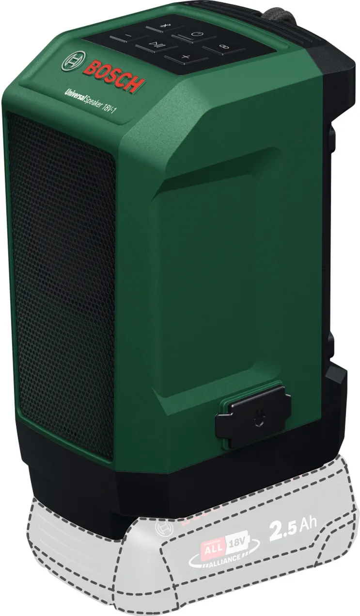 Bosch Powertools UniversalSpeaker 18V-1 (green/black, Bluetooth, USB-C, without battery and charger, POWER FOR ALL ALLIANCE)
