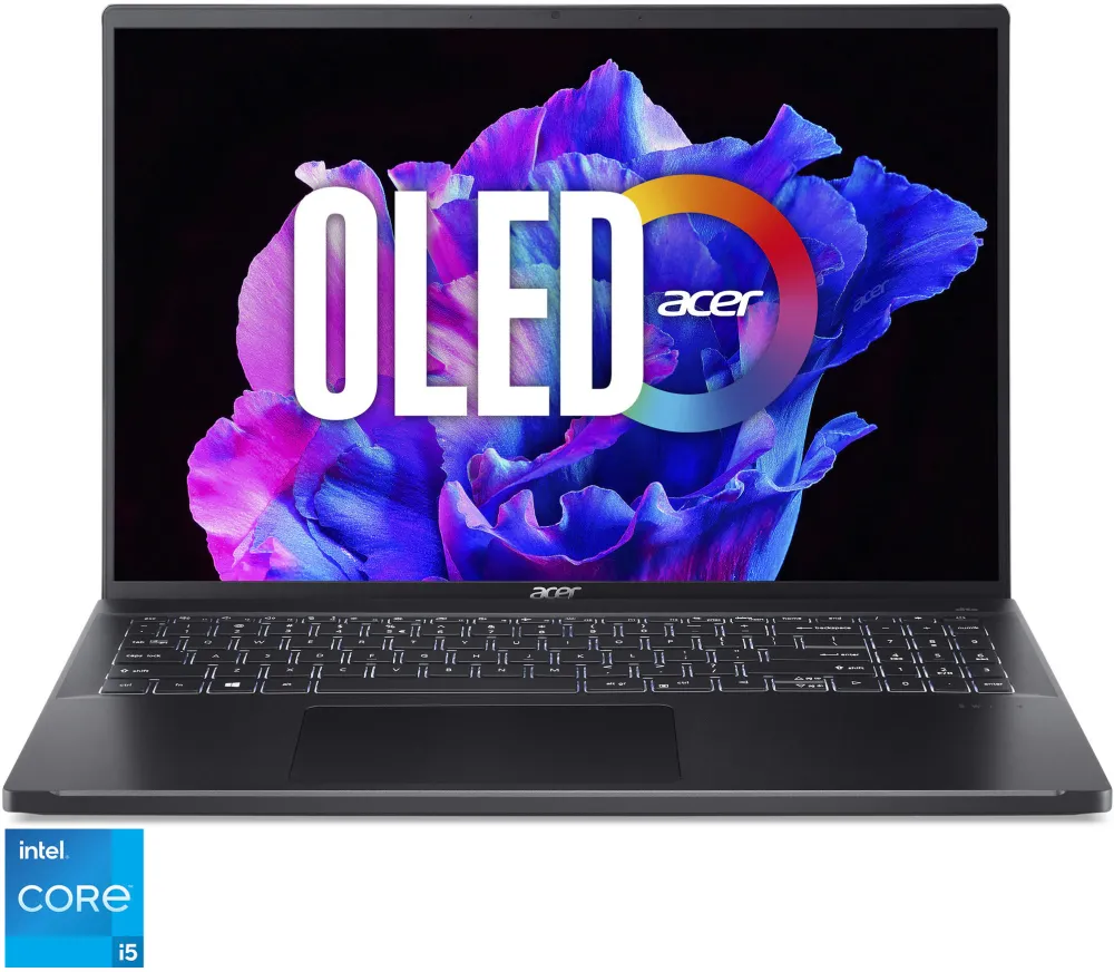 Laptop Acer Swift Go 16 Pro Black Edition SFG16-71-5168 cu procesor Intel® Core™ i5-13420H pana la 4.7GHz, 16" 3,2K, OLED, 120Hz, 16GB LPDDR5 RAM, 512GB SSD, Intel® UHD Graphics, Windows 11 Home, Ice Black