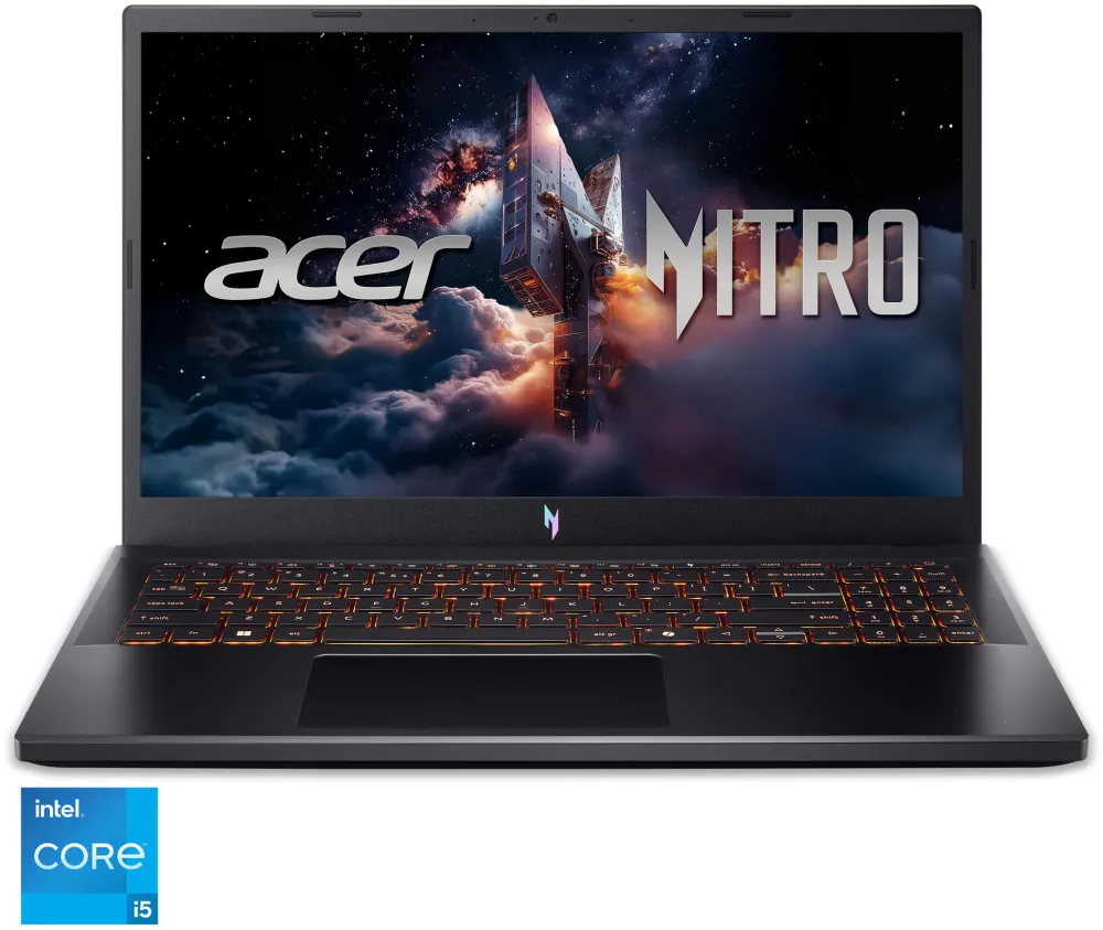 Laptop Gaming Acer Nitro V 15 ANV15-52-521T cu procesor Intel® Core™ i5-13420H pana la 4.6GHz, 15.6" Full-HD, IPS, 165Hz. 16GB DDR4 RAM, 1TB SSD, NVIDIA® GeForce RTX™ 5050 8GB GDDR7, No OS, Obsidian Black