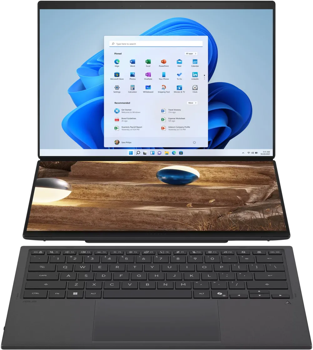 Laptop ASUS Zenbook Duo UX8407AA cu procesor Intel® Core™ Ultra X9 388H pana la 5.1GHz, 14'', 3K, OLED, 144Hz, Touch, 32GB LPDDR5X, 2TB SSD, Intel® Arc™ Graphics, Windows 11 Pro, Moher Gray