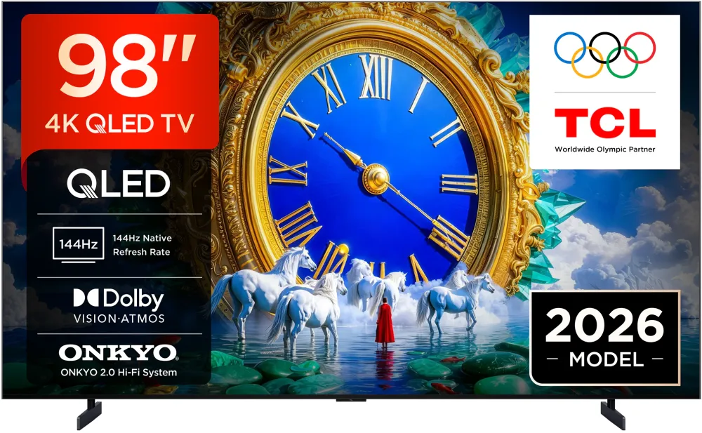 Televizor TCL QLED Art 98A400, 248 cm, Smart Google TV, 4K Ultra HD, 144Hz, Clasa E (Model 2026)