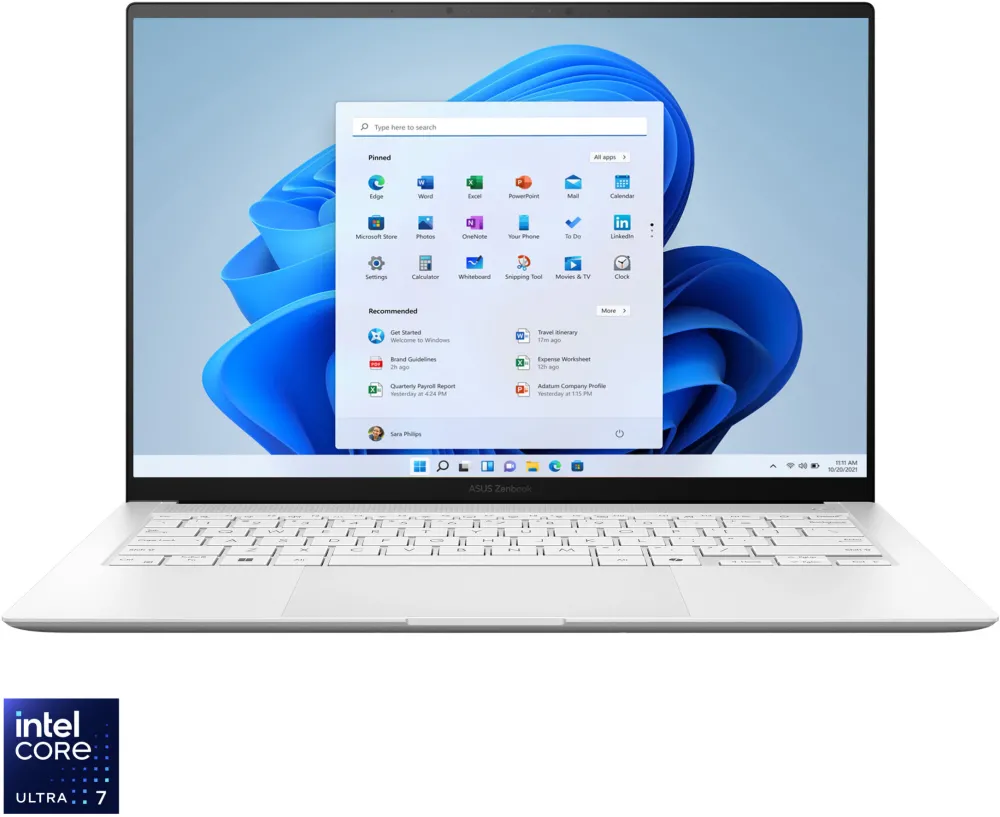 Laptop ASUS Zenbook S14 UX5406AA cu procesor Intel® Core™ Ultra 9 386H pana la 4.9GHz, 14'', 3K, OLED, 120Hz, 16GB LPDDR5X RAM, 1TB SSD, Intel® Graphics, Windows 11 Pro, Scandinavian White