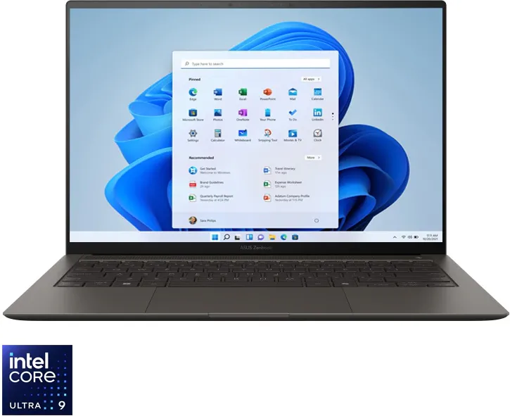 Laptop ASUS Zenbook S14 UX5406AA cu procesor Intel® Core™ Ultra 9 386H pana la 4.9GHz, 14'', 3K, OLED, 120Hz, 16GB LPDDR5X RAM, 1TB SSD, Intel® Graphics, Windows 11 Pro, Antrim Gray