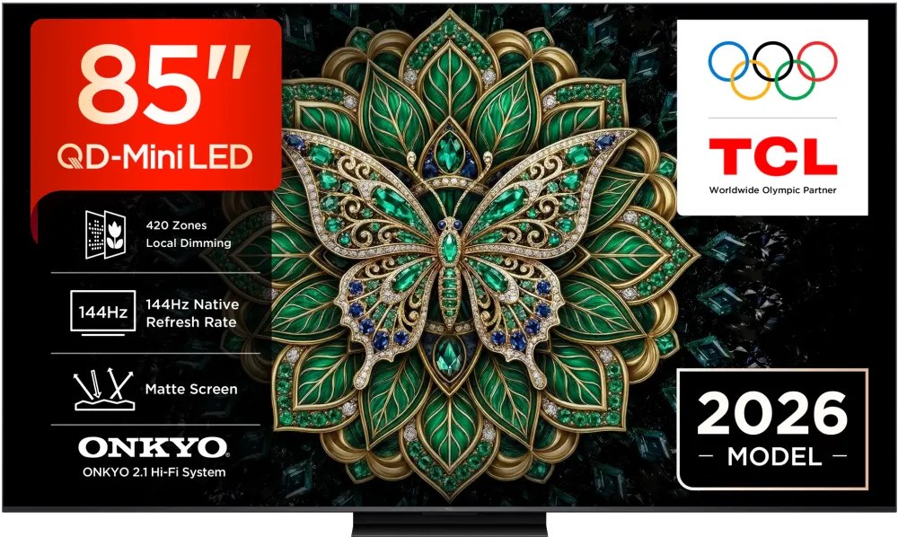 Televizor TCL QD-MiniLed 85C6K Pro, 214 cm, Smart Google TV, 4K Ultra HD, 144Hz, Clasa D (Model 2026)