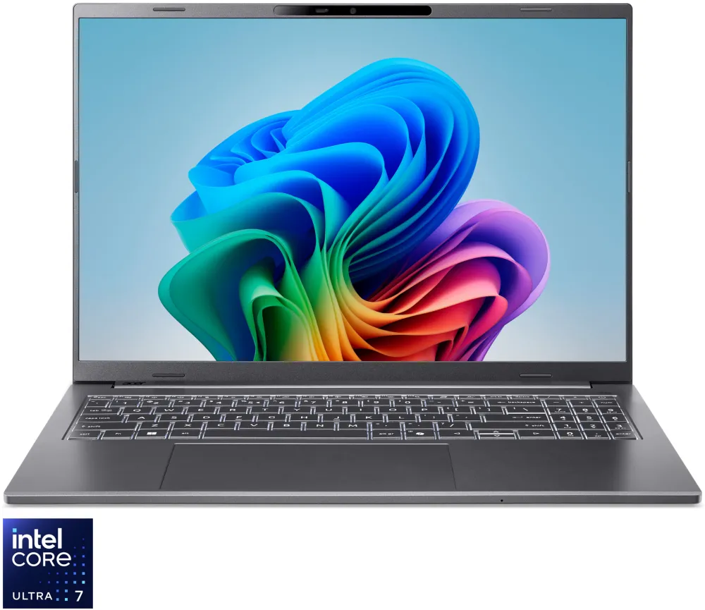 Laptop Acer Aspire 16 AI OLED cu procesor Intel® Core™ Ultra 7 256V pana la 4.8 GHz, 16", WUXGA OLED, 16GB LPDDR5X, 512GB SSD, Intel® Arc™ Graphics 140V, No OS, Steel Gray