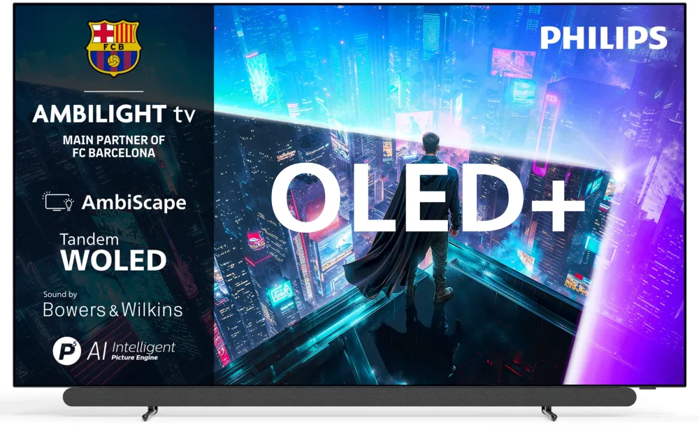 Televizor Philips AMBILIGHT tv OLED+ 55OLED911, Bowers & Wilkins, 139 cm, Smart TV, 4K Ultra HD, 165Hz, Clasa G (Model 2026)