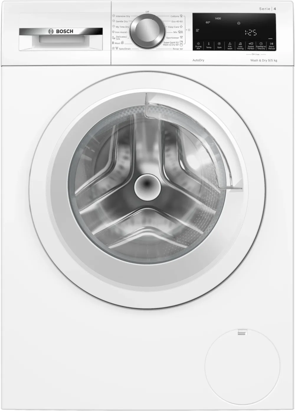 Masina de spalat rufe cu uscator Bosch WNA144V0BY, Spalare 9 kg, Uscare 5 kg, 1400 RPM, Clasa B, Motor EcoSilence Drive, AutoDry, Alb