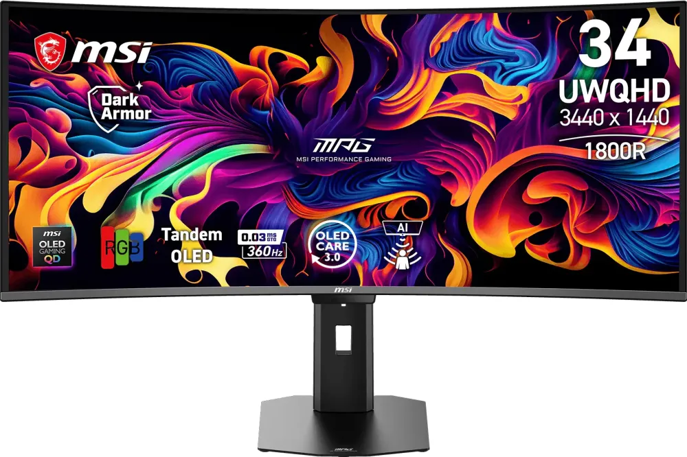 MSI MPG 341CQR QD-OLED X36 34inch QD-OLED UWQHD Curve 1800R 360Hz 0.03ms 2xHDMI DP USB Type-C 2xUSB Type-A 2xUSB Type-B 3Y