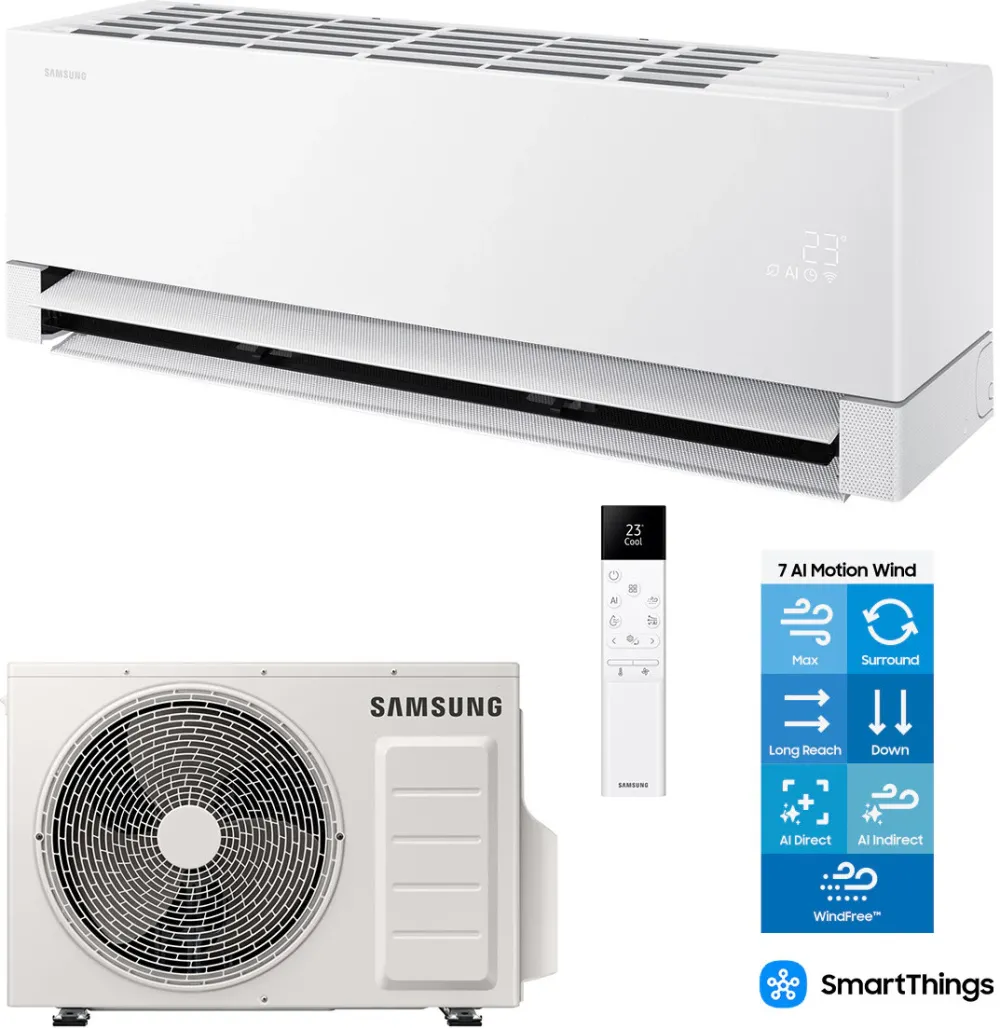 Aparat de aer conditionat Samsung Windfree Premiere+ WI-FI 12000 BTU, Clasa A+++/A+++, filtru 4 in 1, PM2.5, Radar Sensor, AI Motion Wind, AI Auto Comfort, AR70H12CAAWNEU/AR70H12CAAWXEU, alb