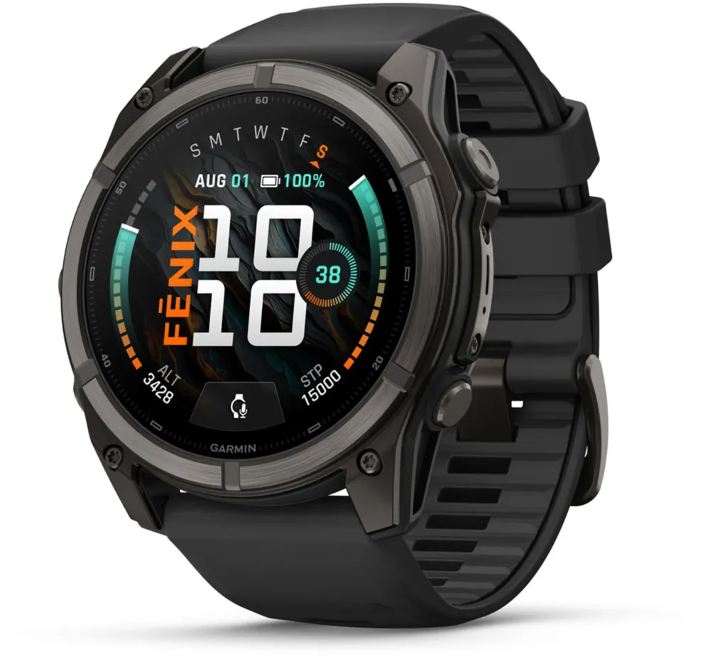 Garmin - fenix 9 AMOLED 51 mm - Titan DLC Carbon Gray I Band Black