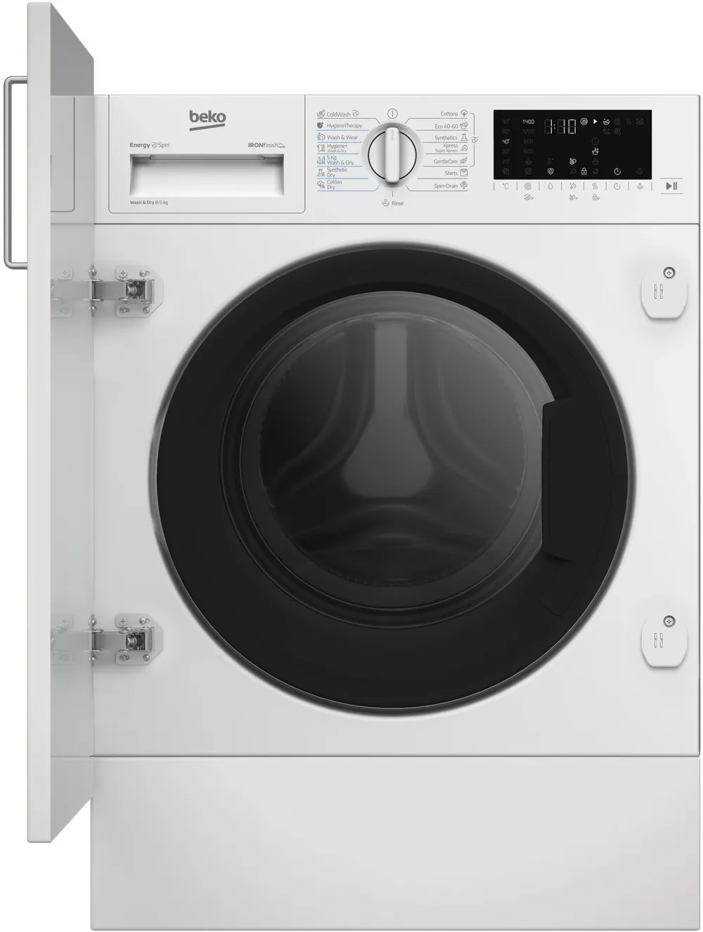 Masina de spalat rufe incorporabila cu uscator Beko B5DBT68547W, Clasa D, IronFinish, 8/5 kg, 1400rpm, Alb