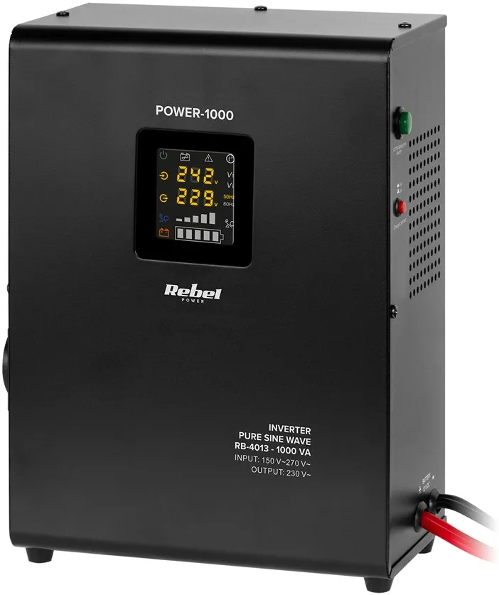 Rebel POWER-1000 Wall-Mounted Emergency Power Supply – a pure sine wave inverter with a 12V charging function, 230V, 1000VA/700W