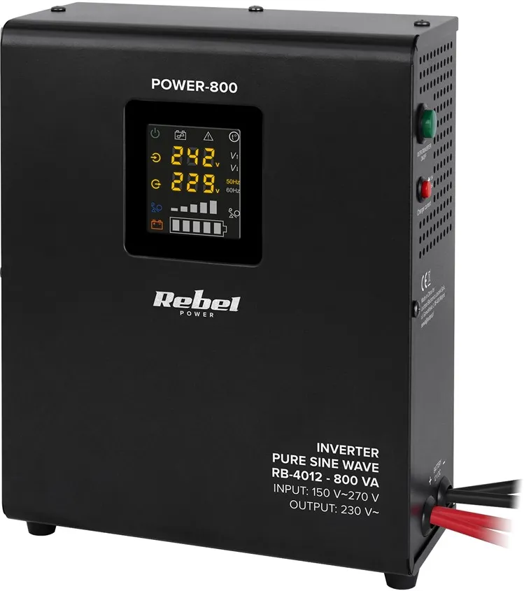 Rebel POWER-800 Wall-Mounted Emergency Power Supply – a pure sine wave inverter with a 12V charging function, 230V, 800VA/500W